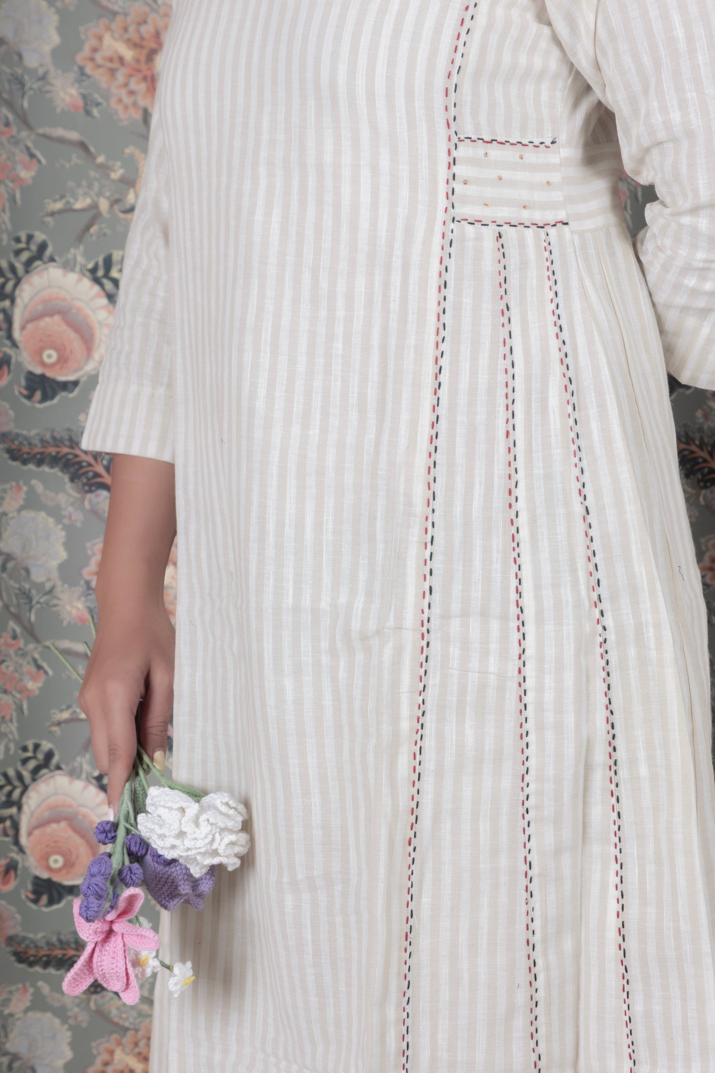 Striped A-Line Fusion Kurta pant Set