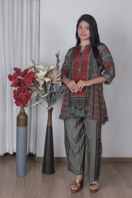 Earthy tunic coord set - Green
