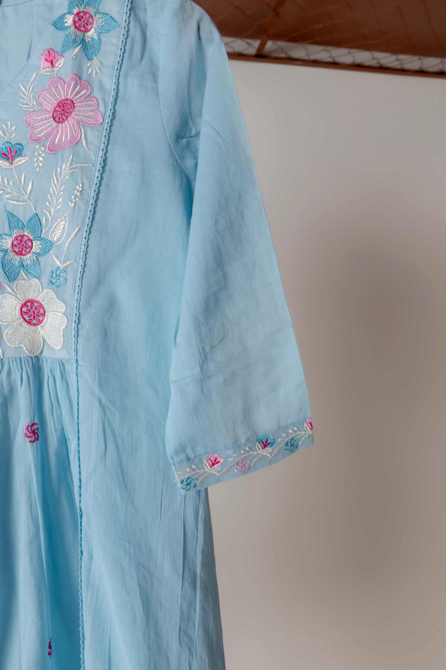 Sky Blue Embroidered Anarkali Set