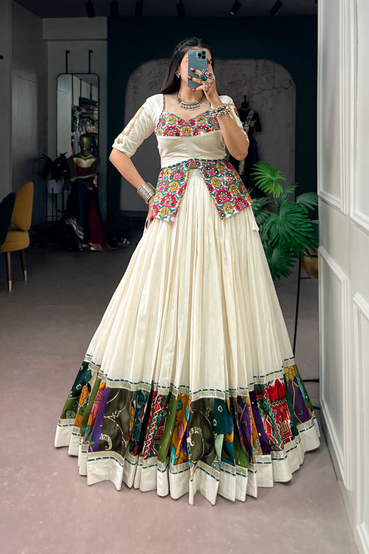 Designer Khadi Cotton Navratri Lehenga Choli With Gamthi Work