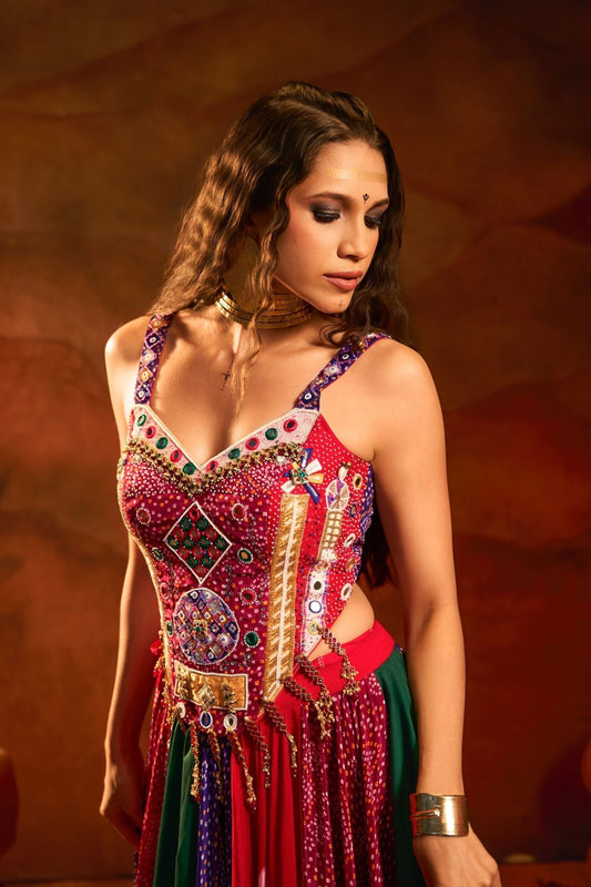 Raasrang Designer Navratri Special Pure Handwork Mirror Work Bandhani Lehenga Choli