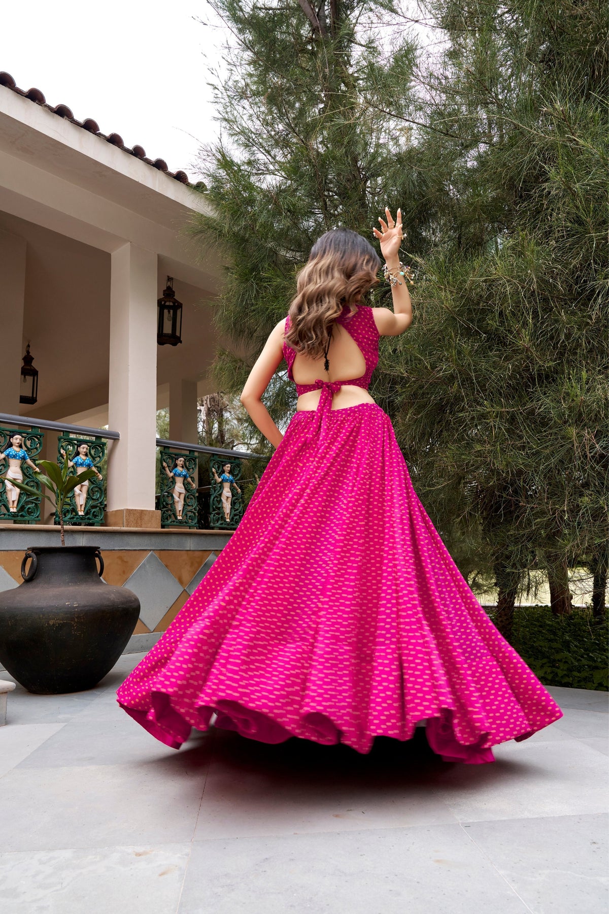 Pink Georgette Bandhej Print Designer Navratri Chaniya Choli For Women