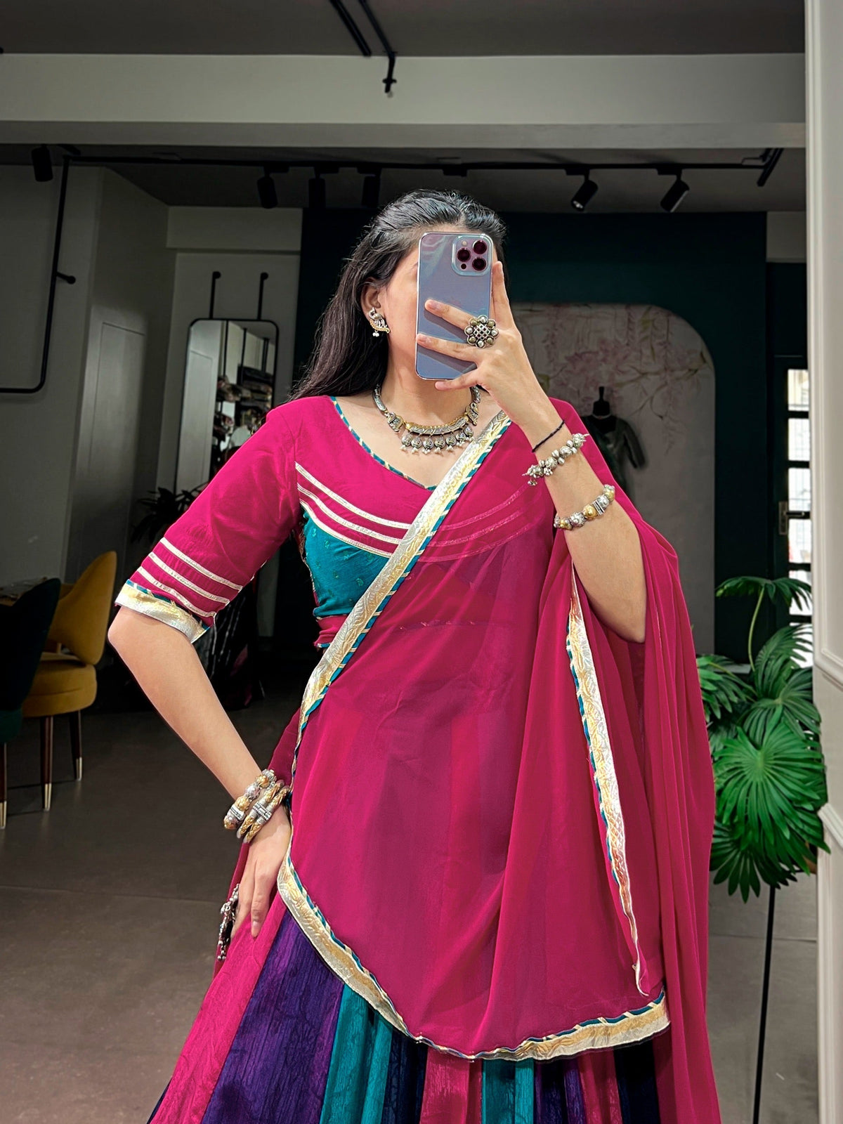 Chinon Embossed Lace Designer Chaniya Choli Set (Ready to Wear)