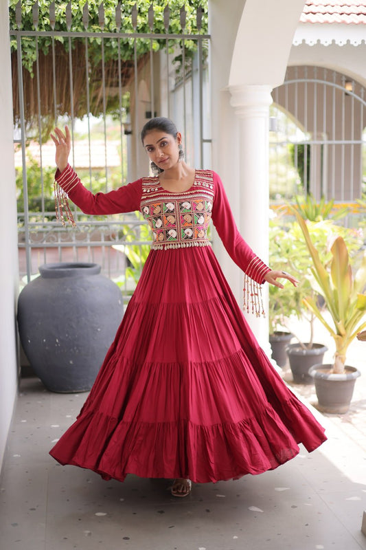 Classic Kutchi Gamthi Thread Work Ethnic Festival Gown