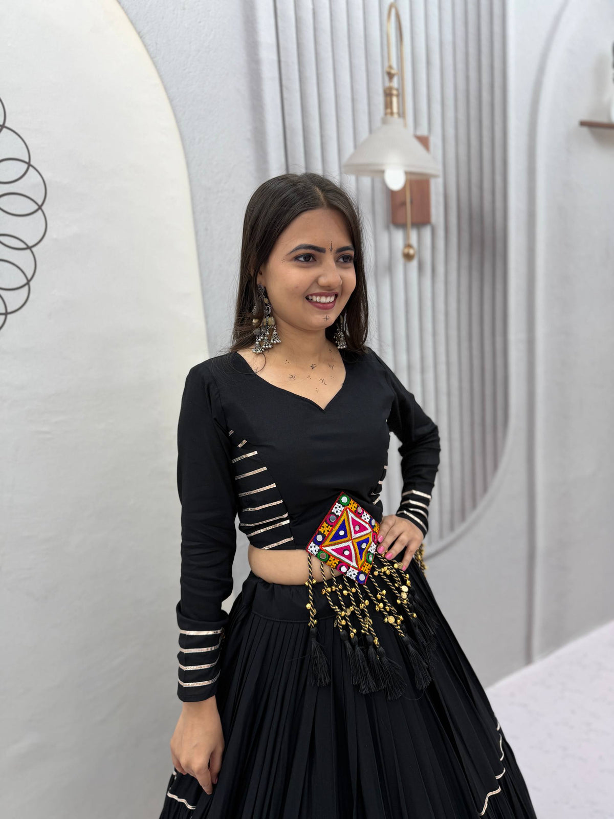 Navratri Black Cotton Lehenga Set | Tulip Designer