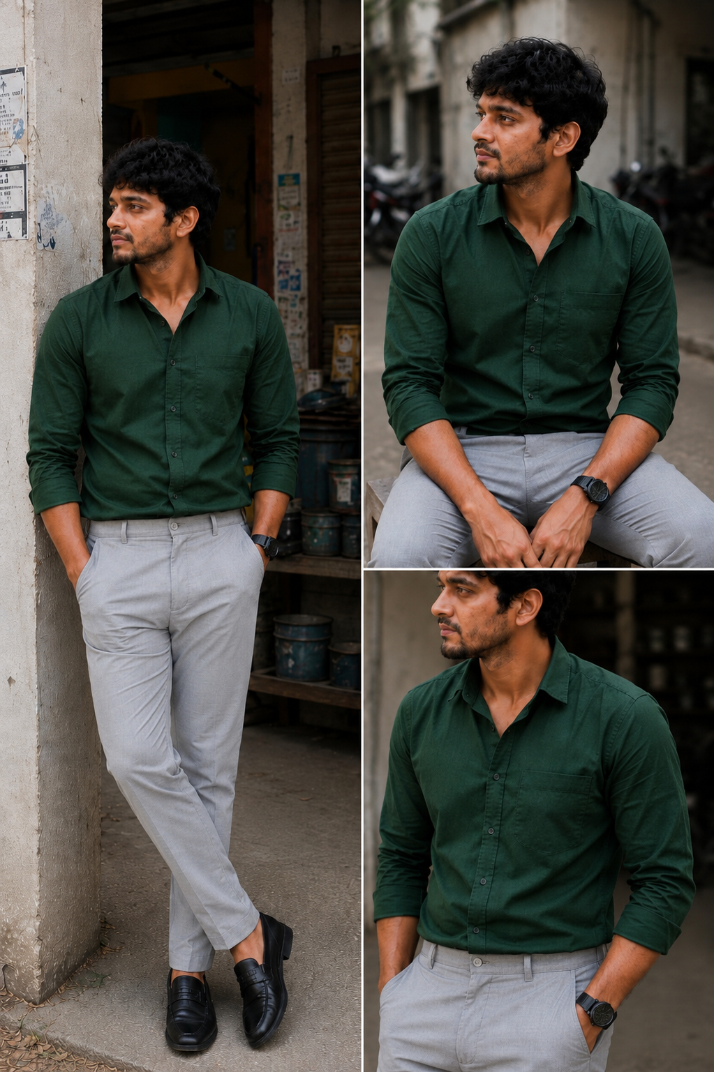 Tandy Bottle Green Shirt & Lite Grey Pant Combo | Set of 2