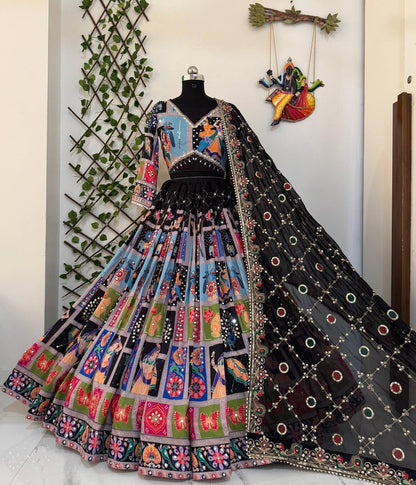 Black Mirror Work Chaniya Choli with Georgette Dupatta - Navratri Special