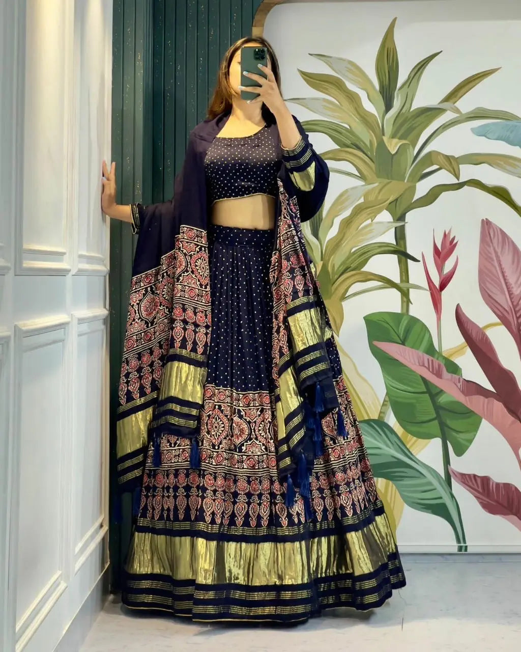 Modal Authentic Hand Blocked Ajrakh Navratri Chaniya Choli
