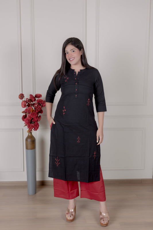 Embroidered Button-Down Black kurta palazzo Set