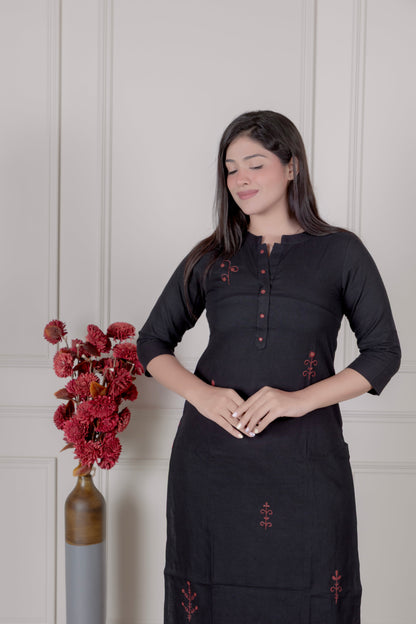 Embroidered Button-Down Black kurta palazzo Set