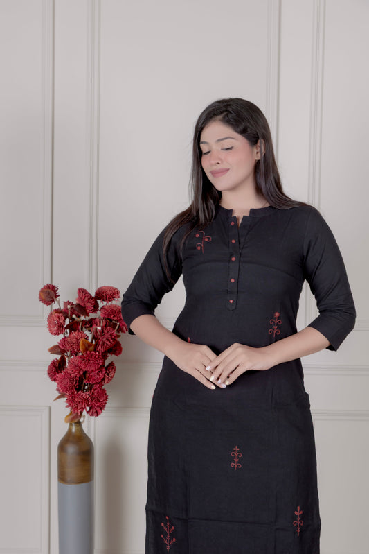 Embroidered Button-Down Black kurta palazzo Set