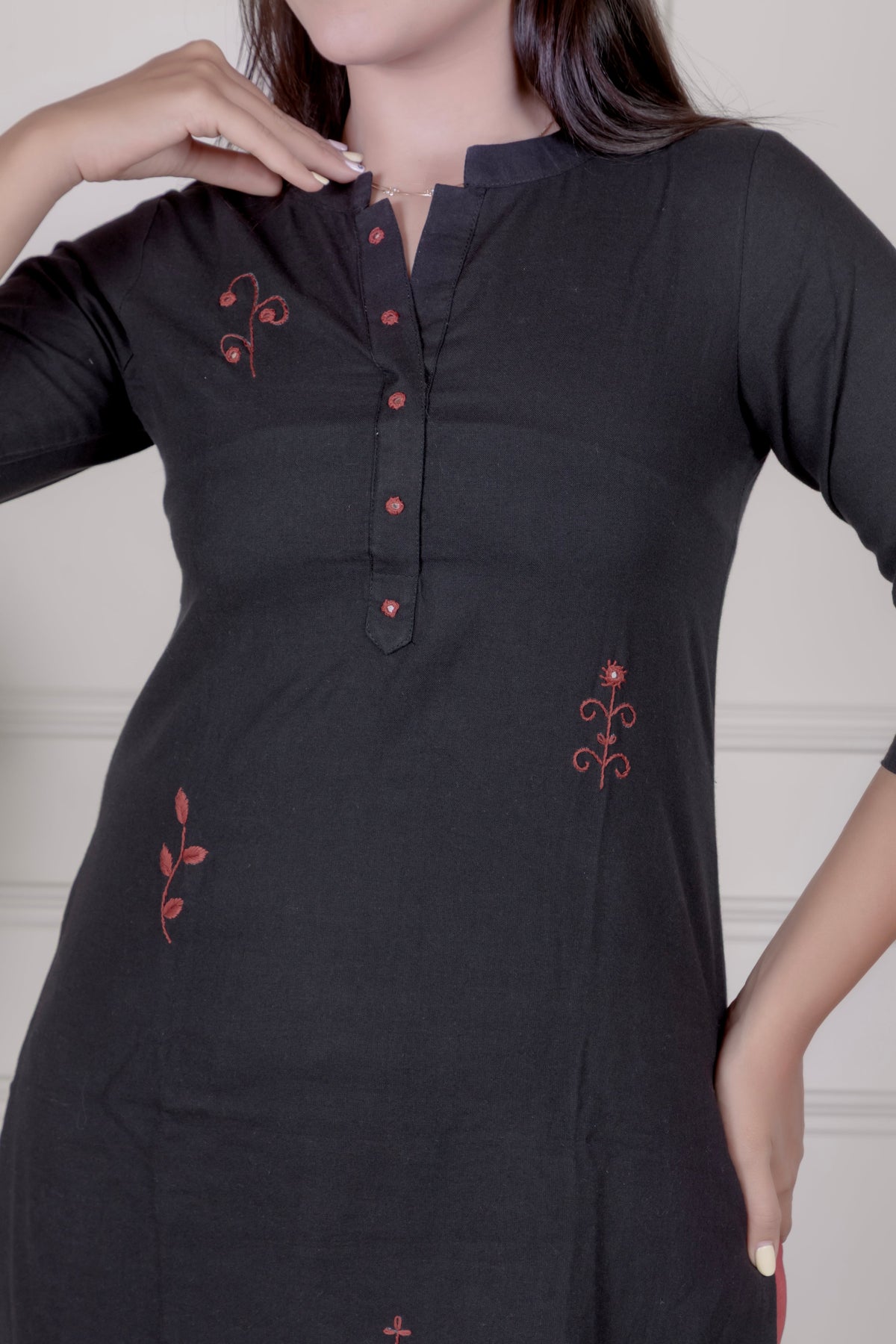 Embroidered Button-Down Black kurta palazzo Set