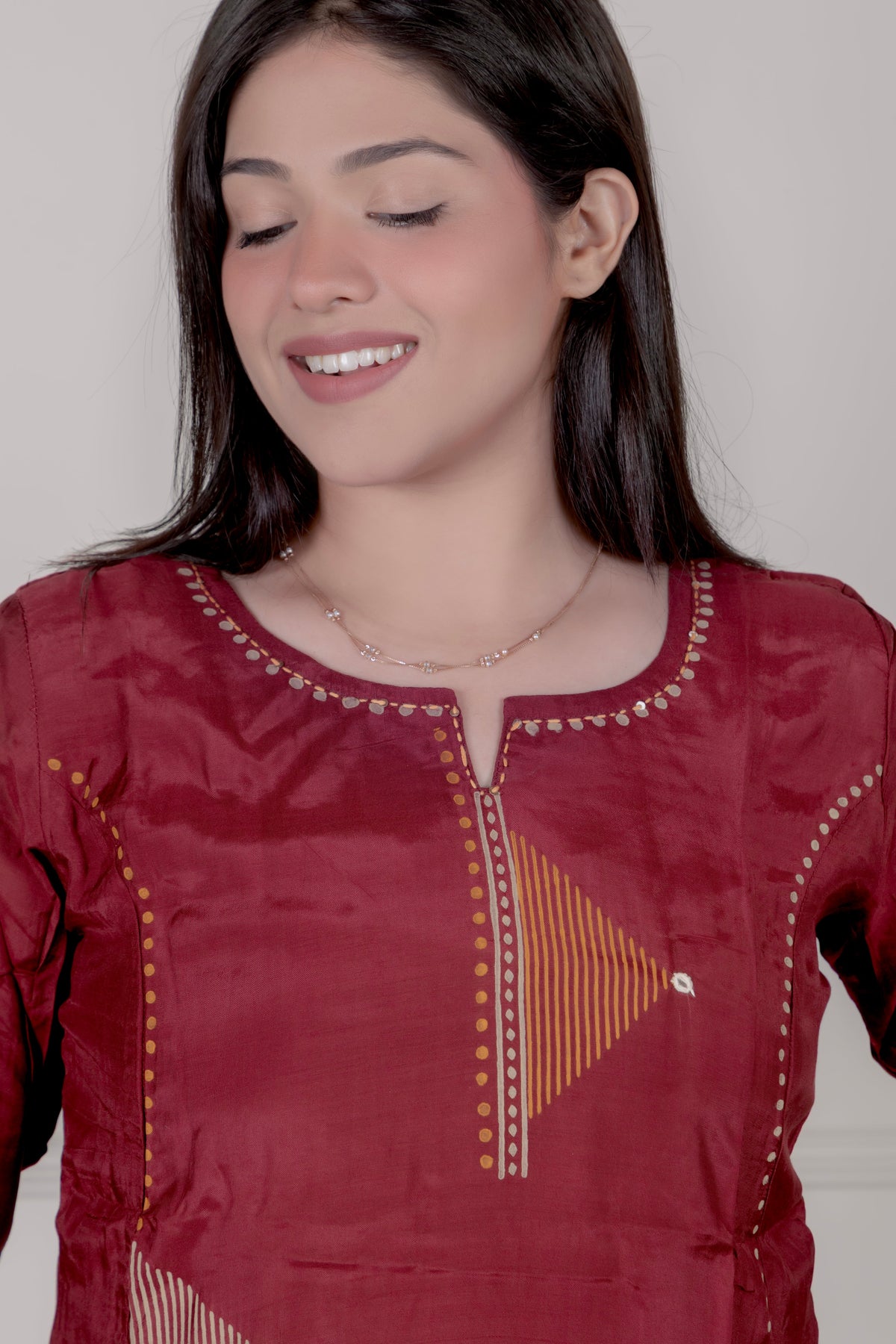 Maroon Geometric Embroidered Suit