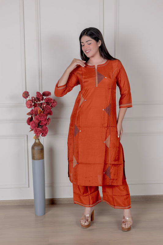 Rust Geometric Embroidered Suit