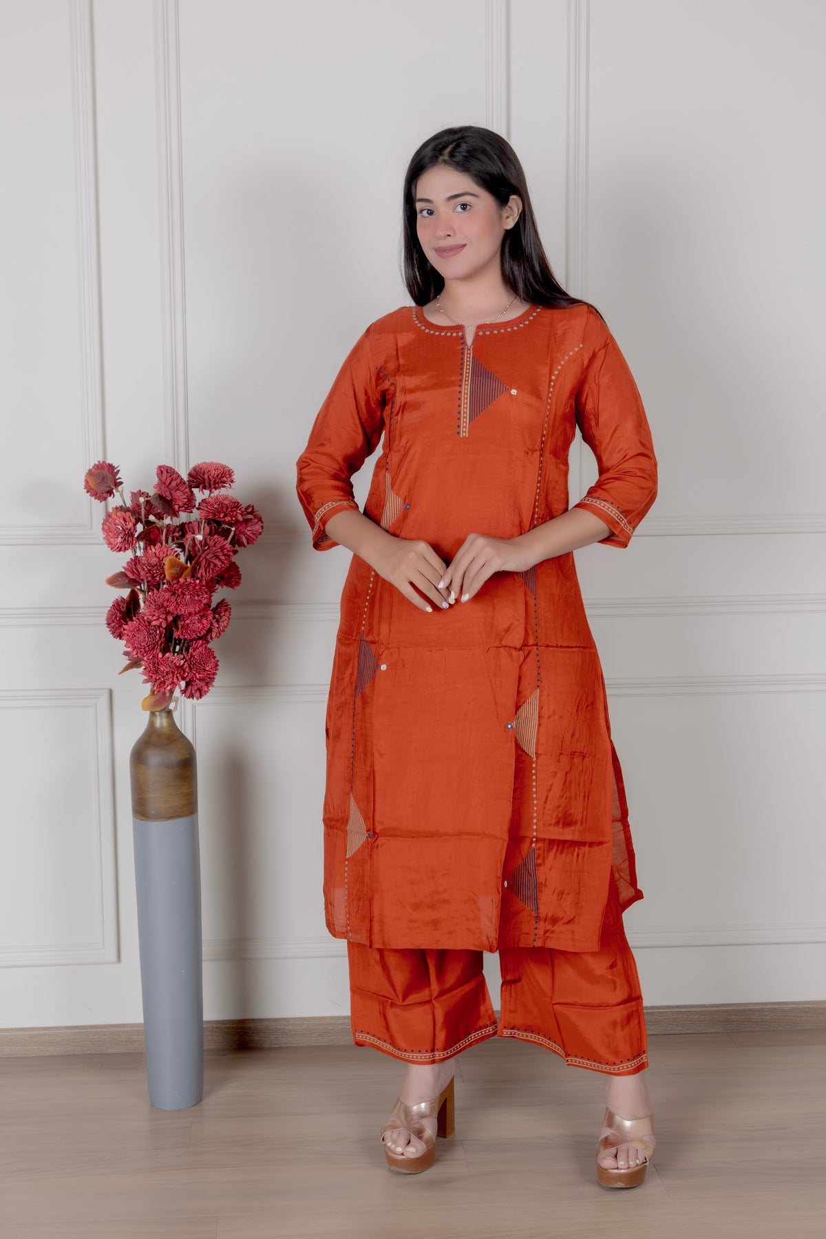 Rust Geometric Embroidered Suit