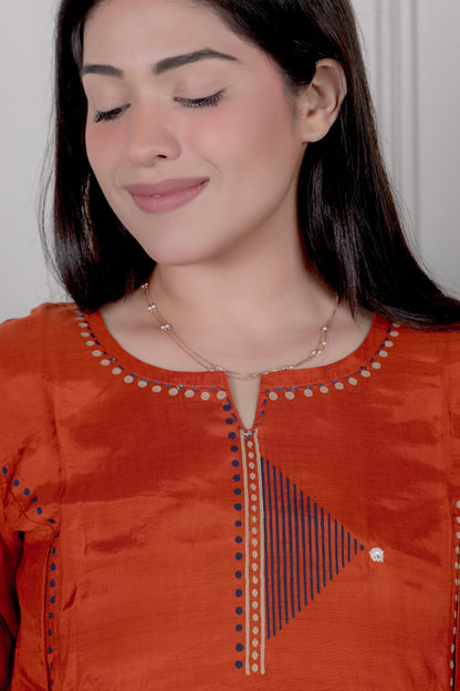 Rust Geometric Embroidered Suit