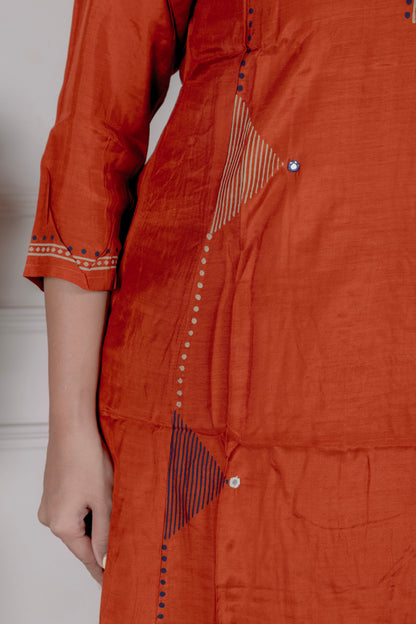 Rust Geometric Embroidered Suit