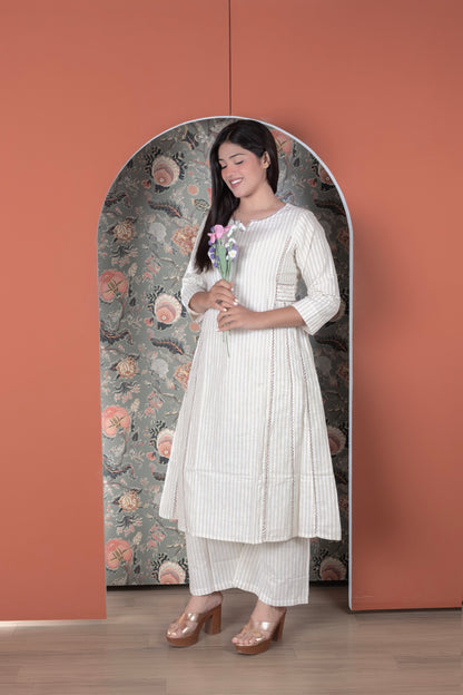 Striped A-Line Fusion Kurta pant Set