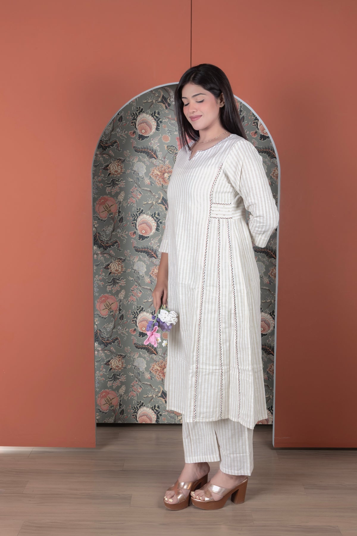 Striped A-Line Fusion Kurta pant Set