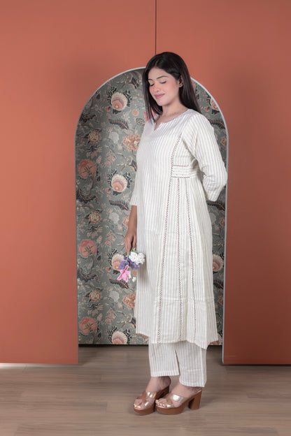 Striped A-Line Fusion Kurta pant Set