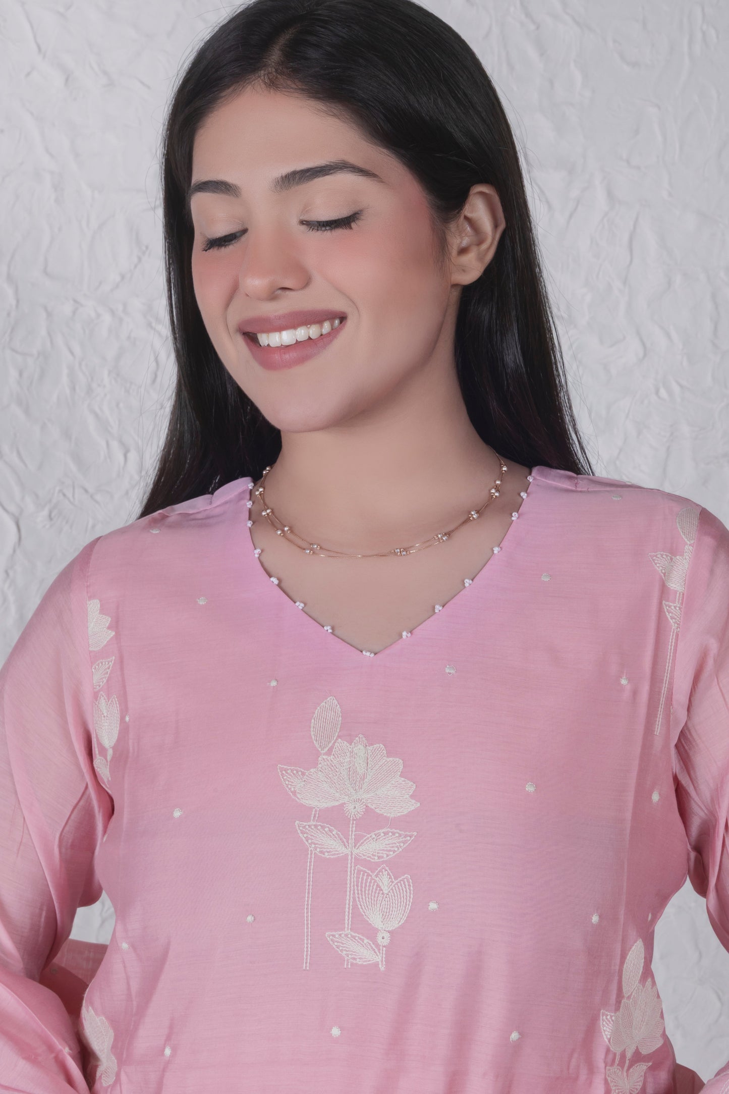 Blush Pink Mul Chanderi Suit Set