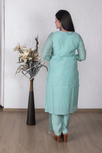 Sky Blue Mul Chanderi Suit Set