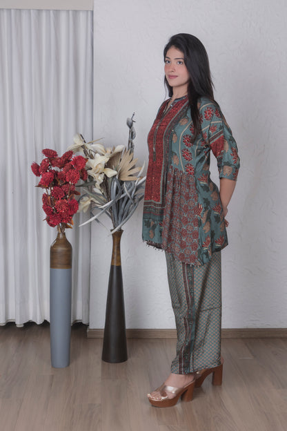 Earthy tunic coord set - Green
