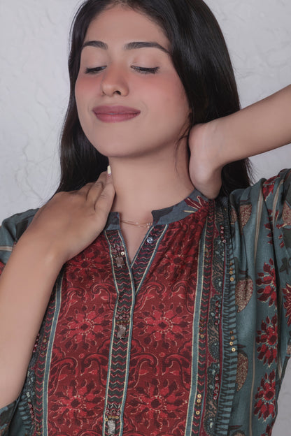 Earthy tunic coord set - Green
