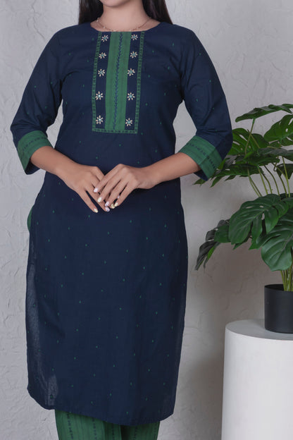 Navy Blue & Green Yoke Kurta Set