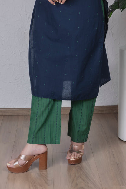 Navy Blue & Green Yoke Kurta Set
