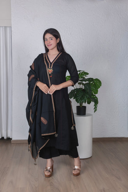 Tribal Black Anarkali DupattaSet