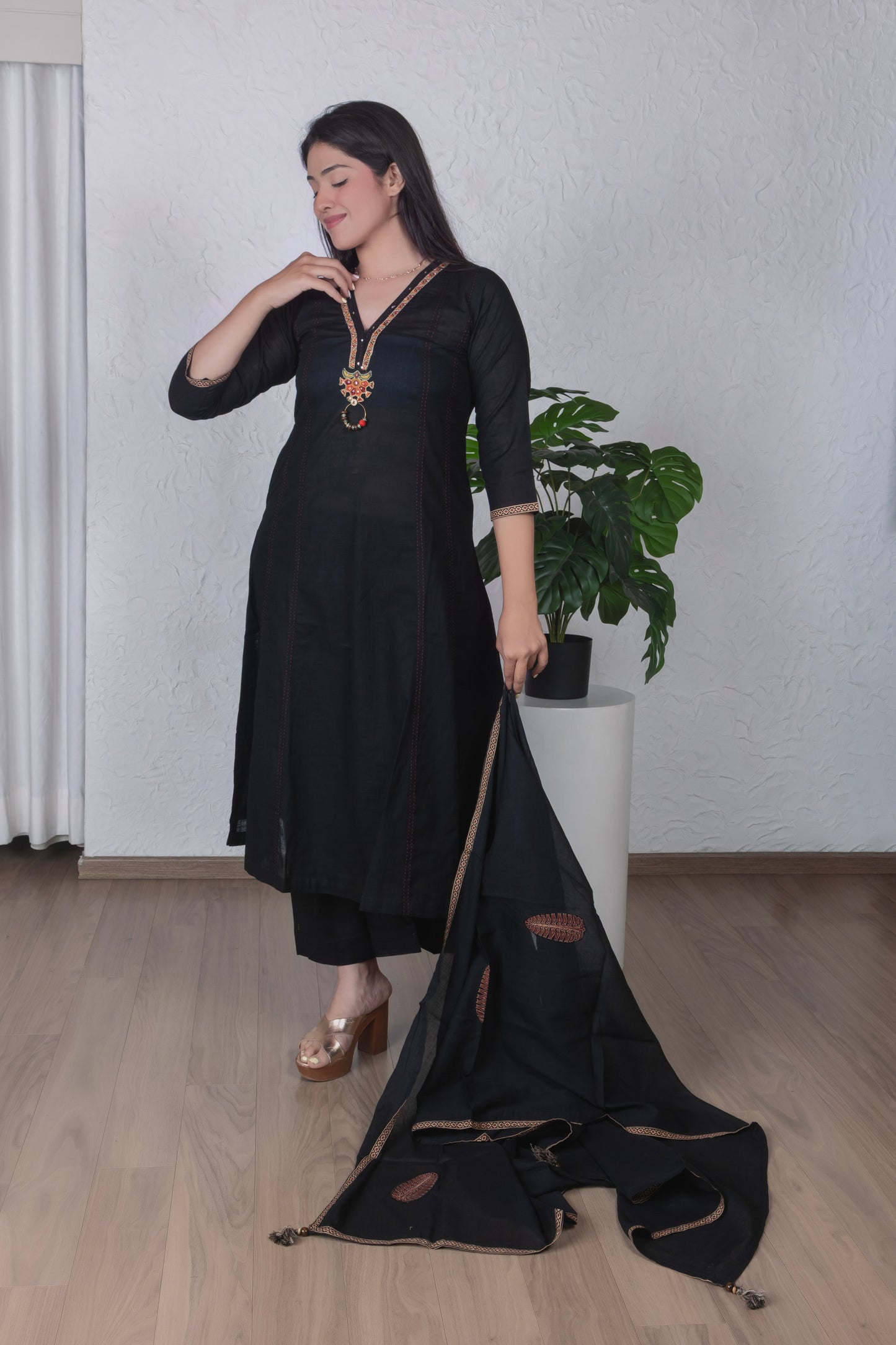 Tribal Black Anarkali DupattaSet