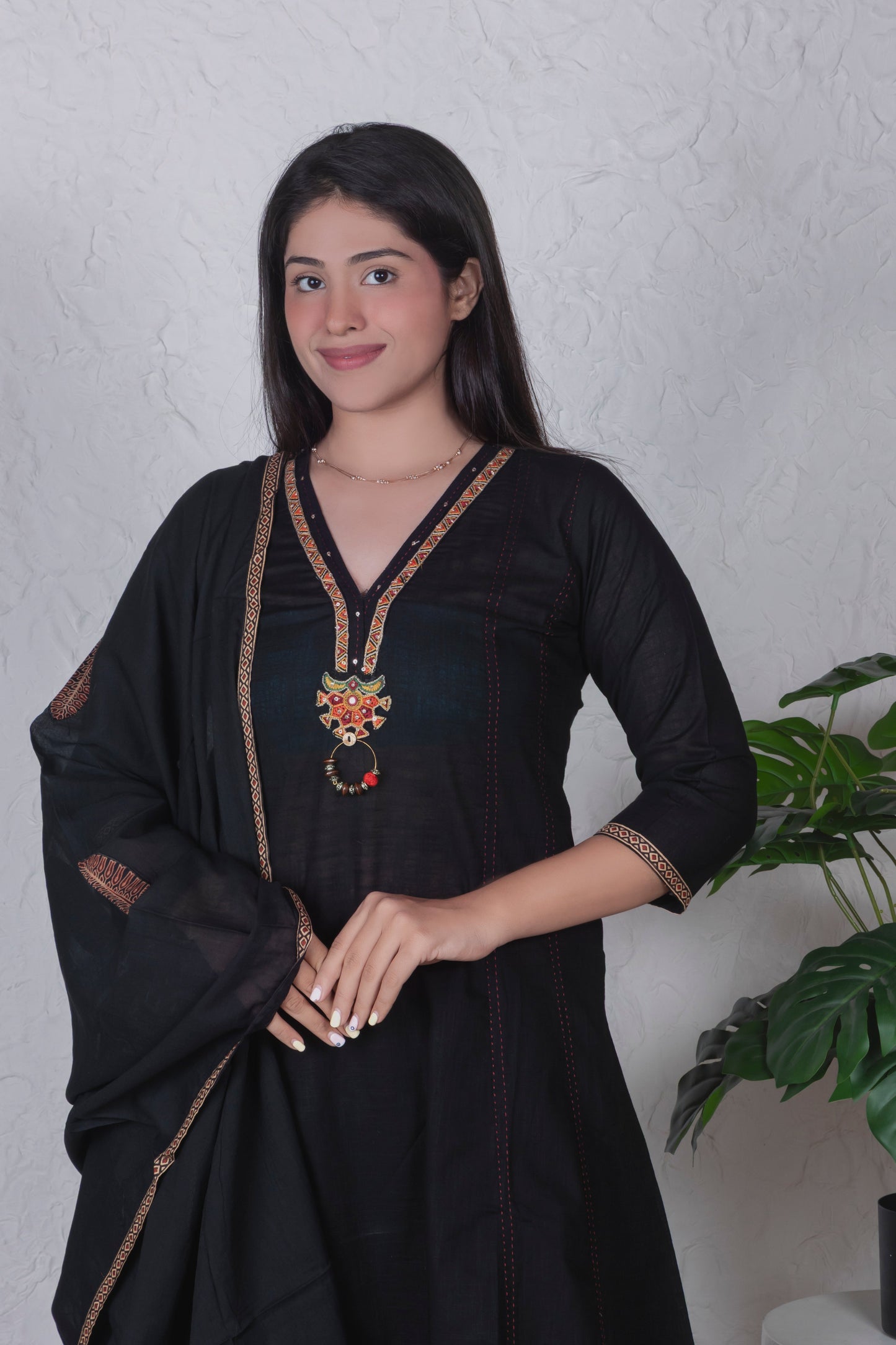 Tribal Black Anarkali DupattaSet
