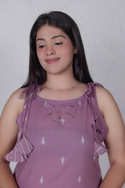 Sleeveless Tassel-Detail Kurta Set - Pink
