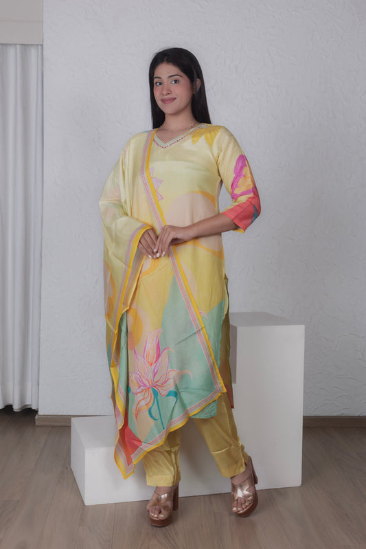 Pastel Floral Straight Suit set