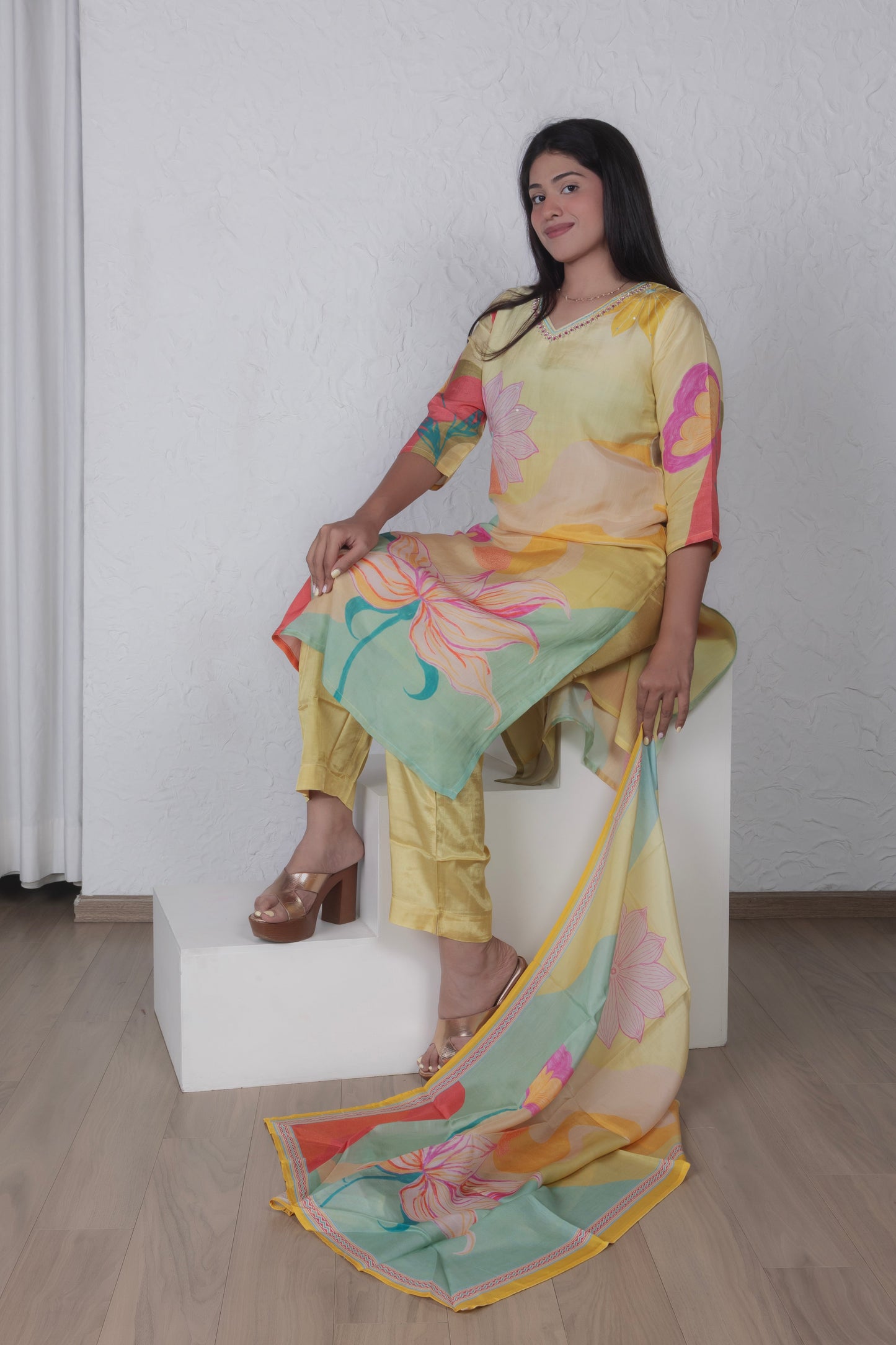Pastel Floral Straight Suit set