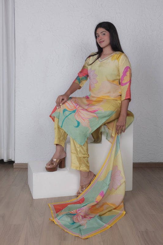 Pastel Floral Straight Suit set