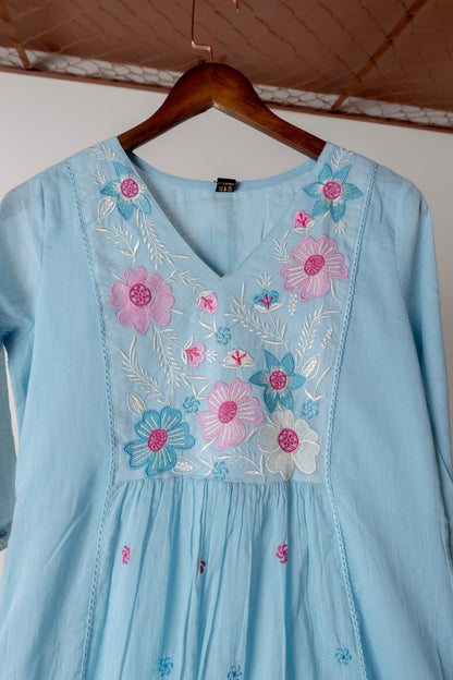 Sky Blue Embroidered Anarkali Set