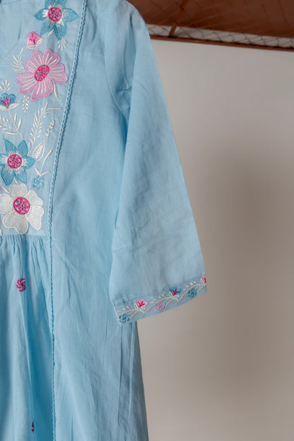 Sky Blue Embroidered Anarkali Set