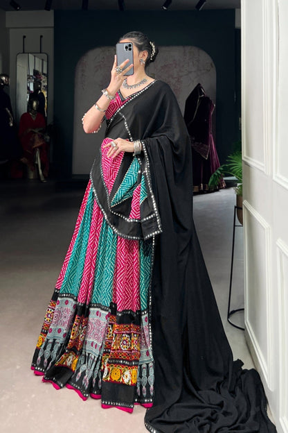 Navratri Special Pure Rayon Lehenga Choli With Ajrakh Print, Gamthi & Gota Patti Work