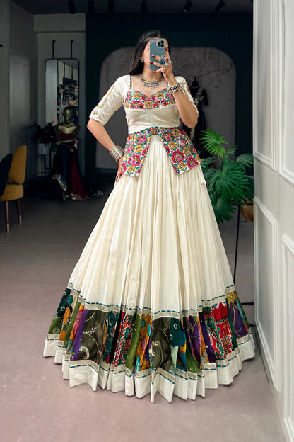 Designer Khadi Cotton Navratri Lehenga Choli With Gamthi Work