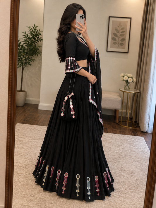 Black Beauty Rayon Mirror Work Chaniya Choli | Navratri Wear
