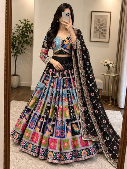 Black Mirror Work Chaniya Choli with Georgette Dupatta - Navratri Special