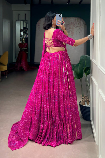 Designer Navratri Lehenga Choli In Bandhej Print Georgette With Gamthi Work Dupatta