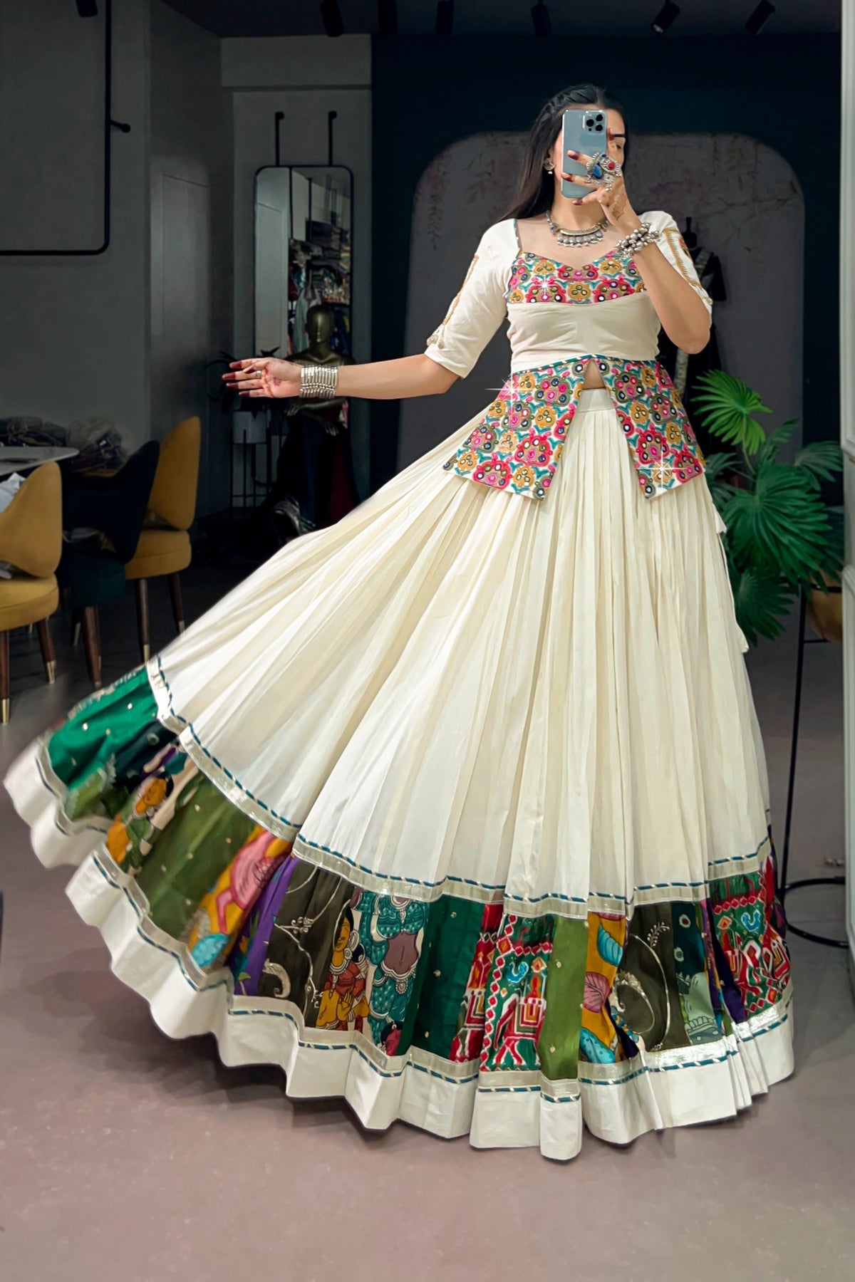 Designer Khadi Cotton Navratri Lehenga Choli With Gamthi Work