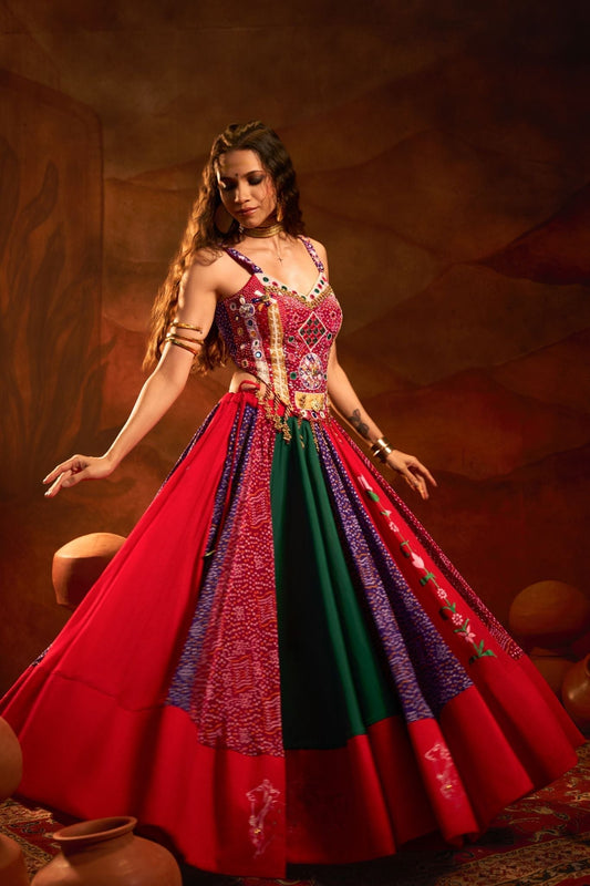 Raasrang Designer Navratri Special Pure Handwork Mirror Work Bandhani Lehenga Choli