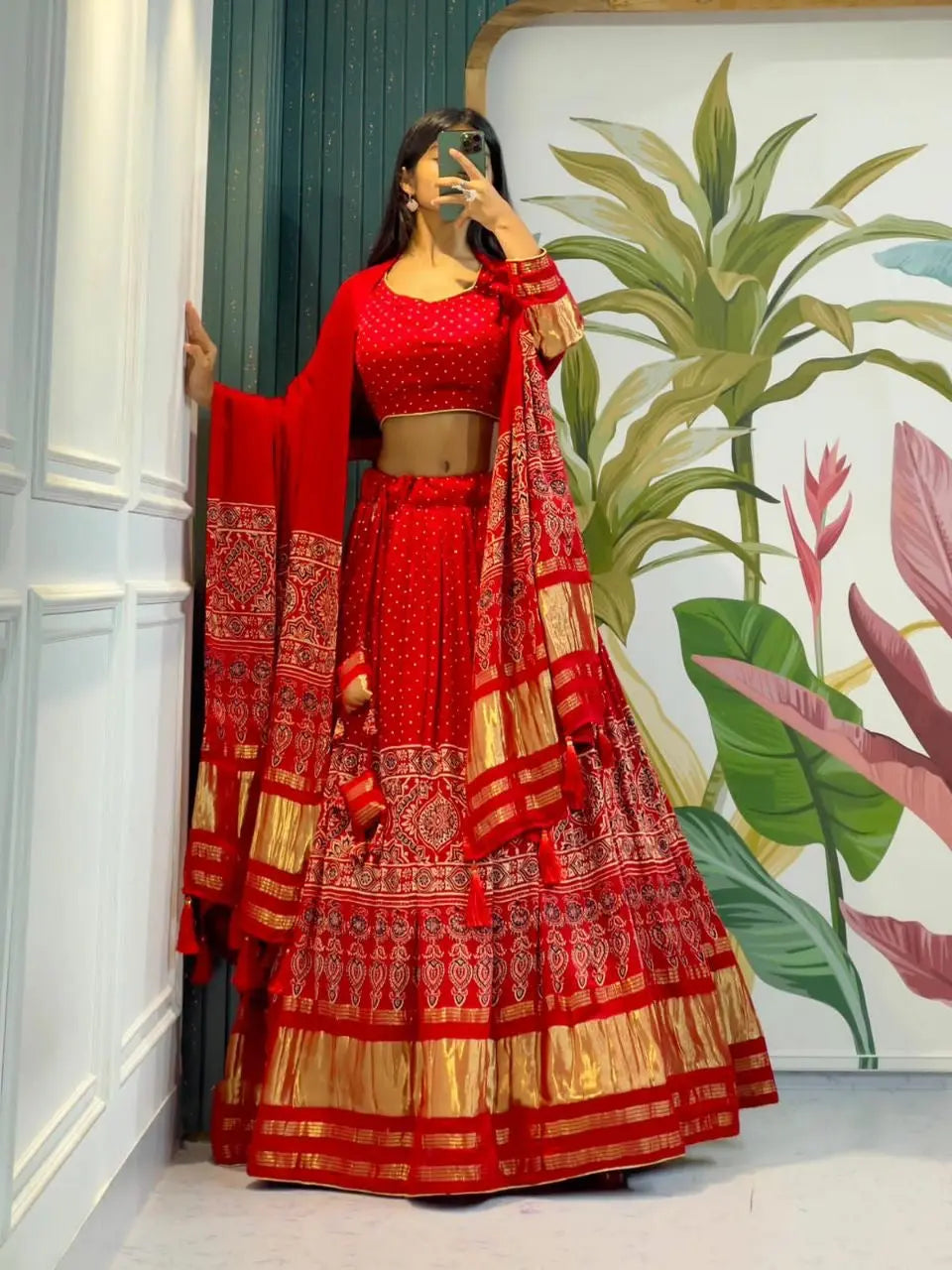 Modal Authentic Hand Blocked Ajrakh Navratri Chaniya Choli