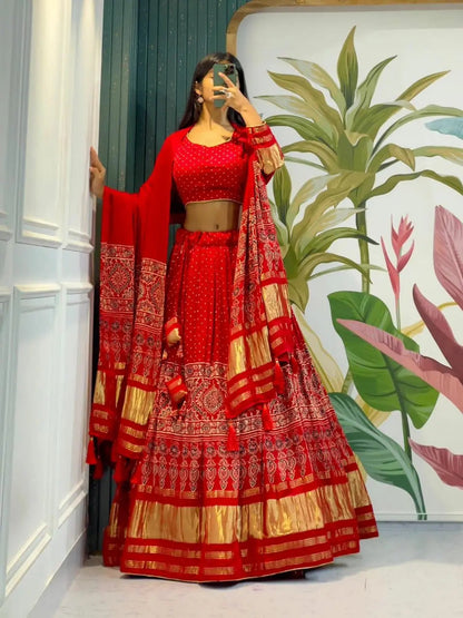 Modal Authentic Hand Blocked Ajrakh Navratri Chaniya Choli