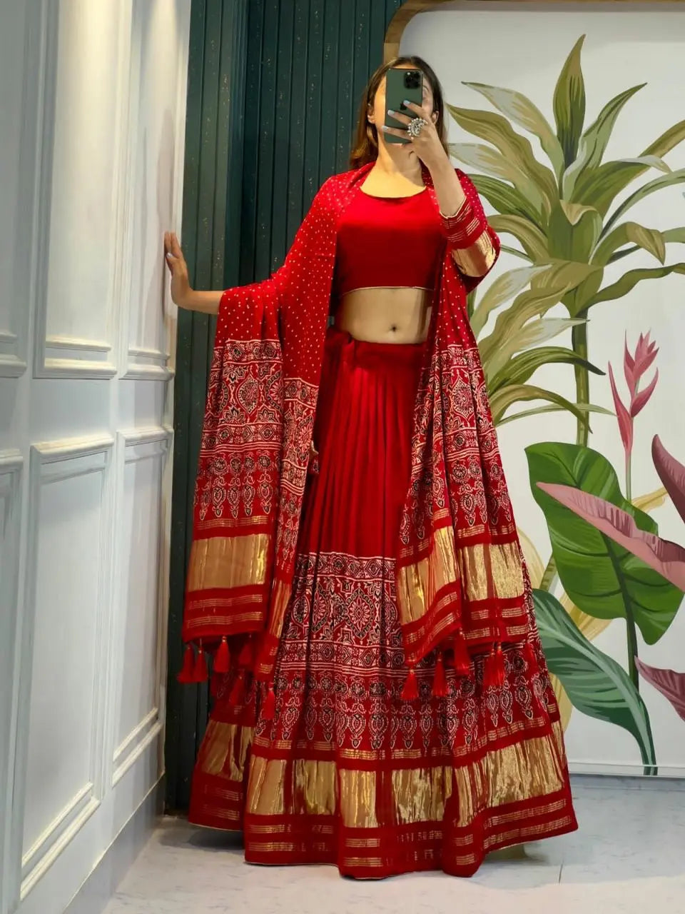 Modal Authentic Hand Blocked Ajrakh Navratri Chaniya Choli