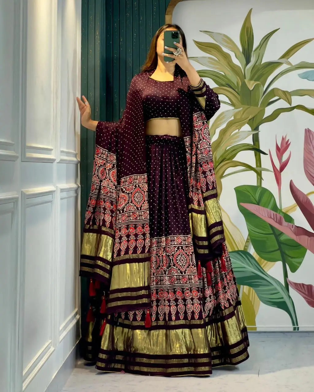 Modal Authentic Hand Blocked Ajrakh Navratri Chaniya Choli